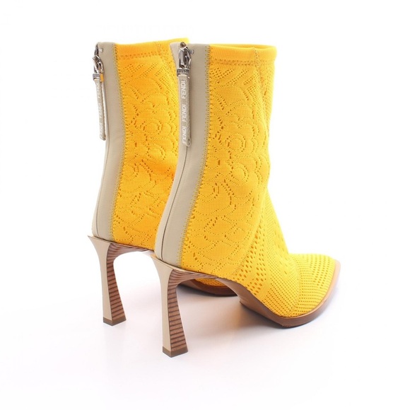 Fendi Jacquard FF monogrammed Mesh Knit Yellow boots - Picture 2 of 16